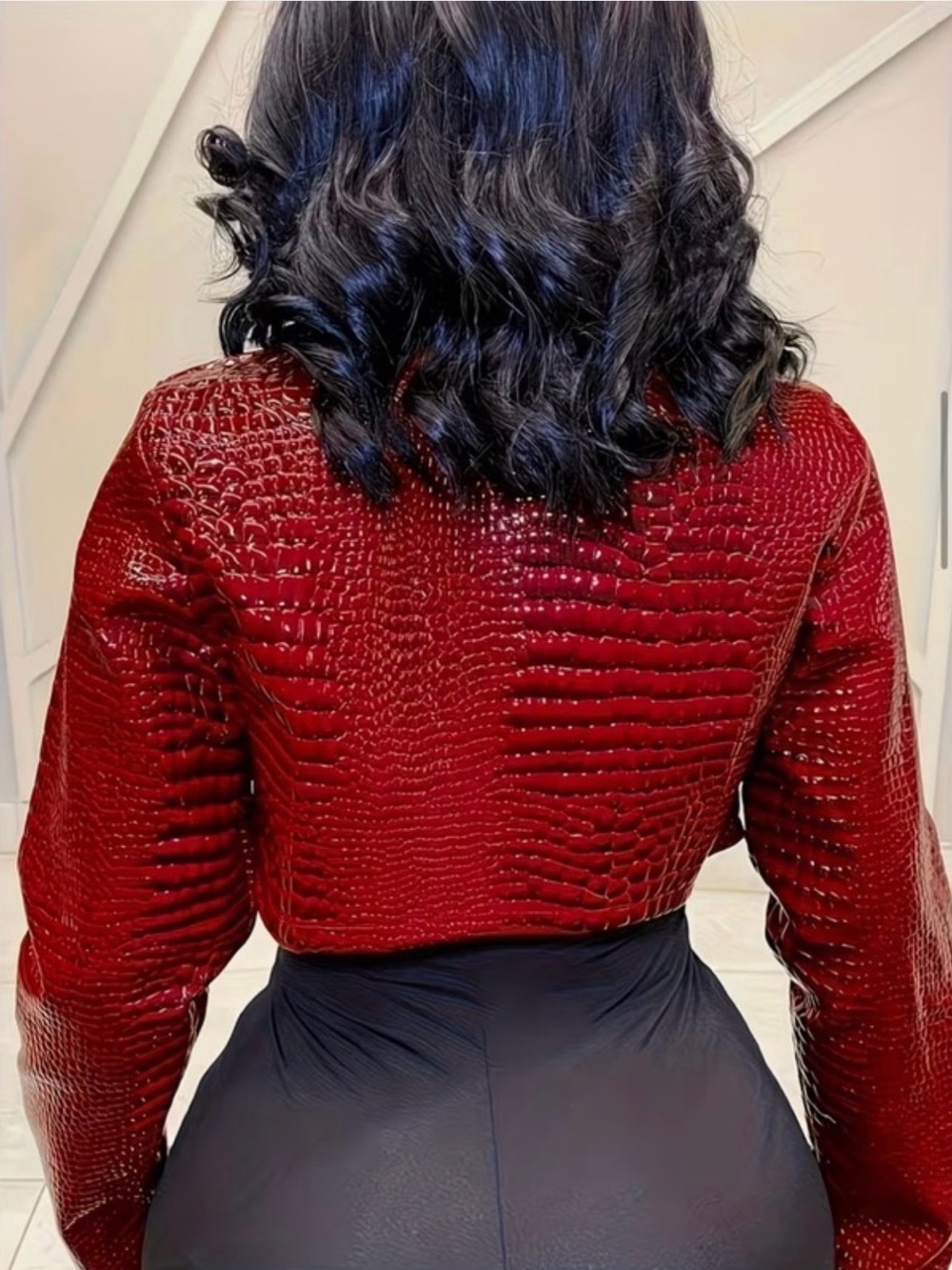JACKET: Hard Red Crocodile Texture PVC, Short, Crewneck, Non-Stretch, NWOT - Picture 3 of 9